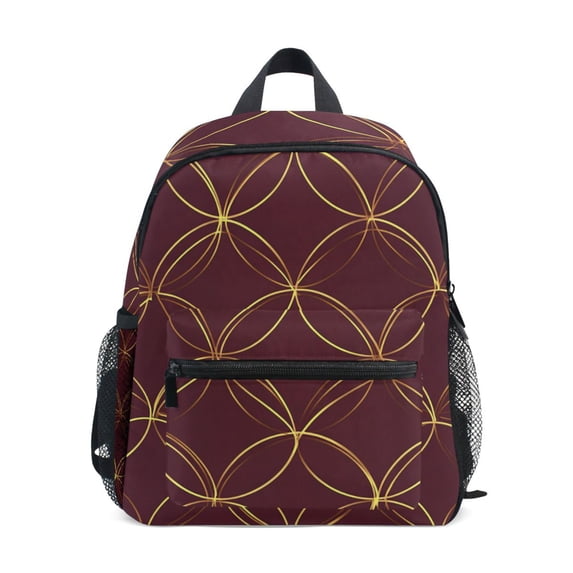 FORMRS Kids School Backpack with Front Zippered Pocket 12" Student Travel Daypack, Circular Gold Pattern