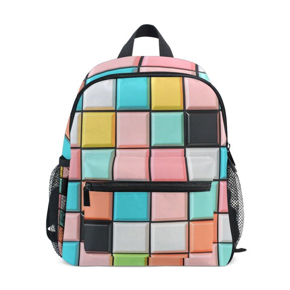 FORMRS School Backpack with Front Zippered Pocket 12" Student Travel Daypack, Colorful Checkered Pattern