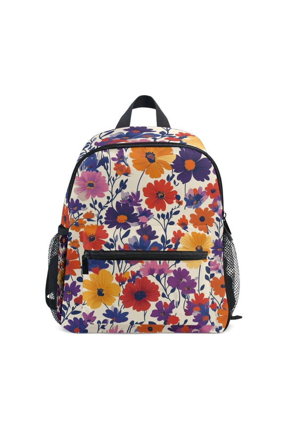 School Backpack with Front Zippered Pocket 12" Student Travel Daypack, Colorful Flowers Pattern