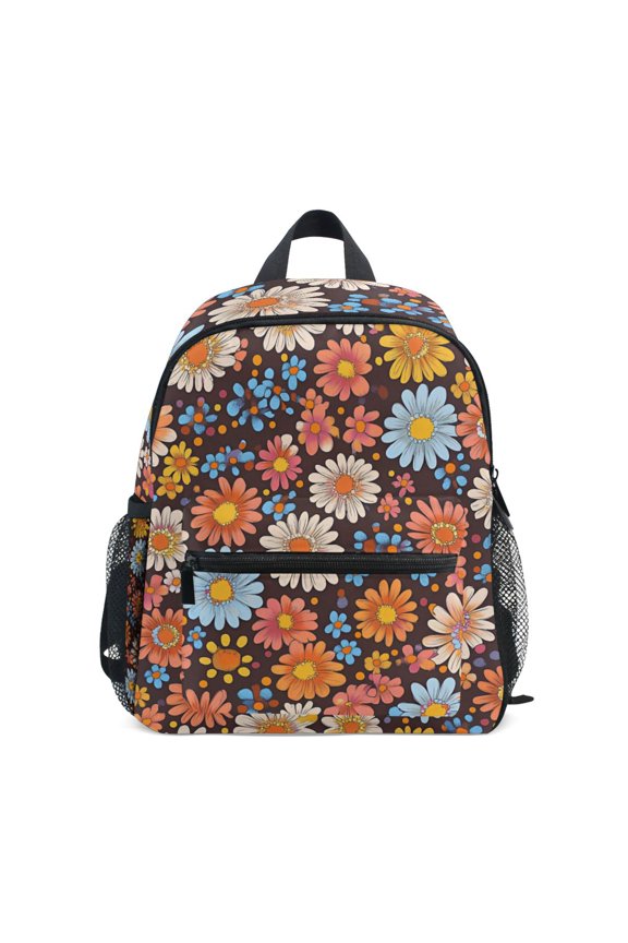 School Backpack with Front Zippered Pocket 12" Student Travel Daypack, Colorful Flowers