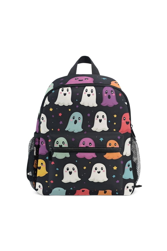 School Backpack with Front Zippered Pocket 12" Student Travel Daypack, Colorful Halloween Ghost