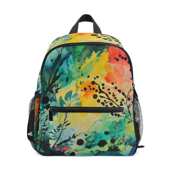 FORMRS Kids School Backpack with Front Zippered Pocket 12" Student Travel Daypack, Colorful Plants