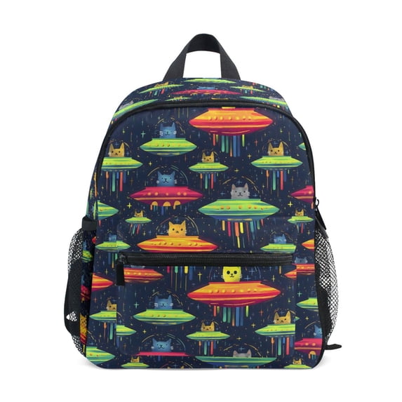 FORMRS Kids School Backpack with Front Zippered Pocket 12" Student Travel Daypack, Colorful Space Cat