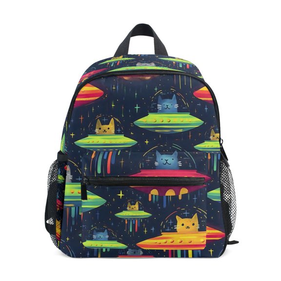 FORMRS School Backpack with Front Zippered Pocket 12" Student Travel Daypack, Colorful Space Cat
