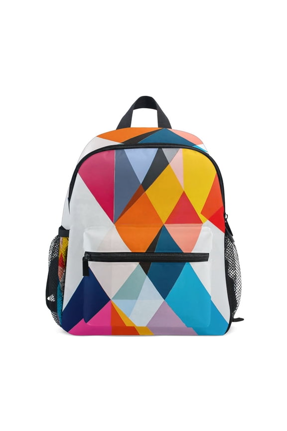 School Backpack with Front Zippered Pocket 12" Student Travel Daypack, Colorful Triangles
