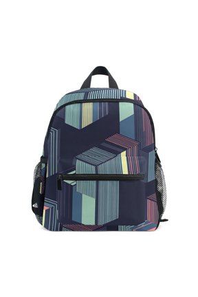 Kids School Backpack with Front Zippered Pocket 12" Student Travel Daypack, Cube Stripes