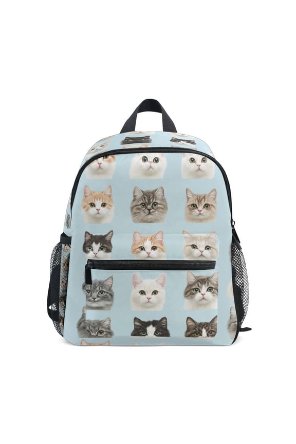 School Backpack with Front Zippered Pocket 12" Student Travel Daypack, Cute Cat Faces