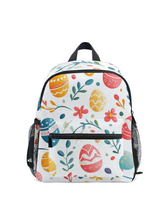 Kids School Backpack with Front Zippered Pocket 12" Student Travel Daypack, Cute Easter Eggs
