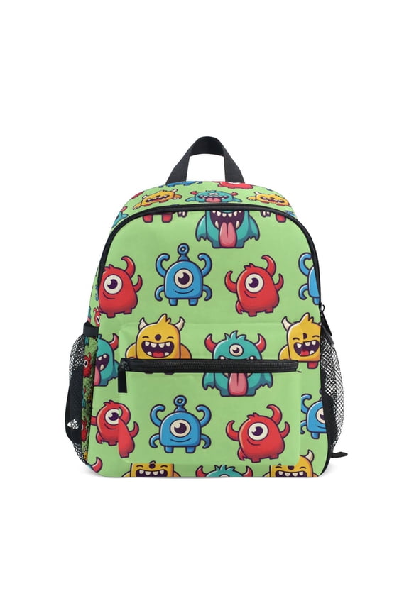 School Backpack with Front Zippered Pocket 12" Elementary Student Travel Daypack, Cute Monsters Pattern