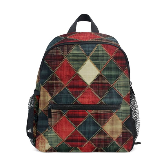 FORMRS Kids School Backpack with Front Zippered Pocket 12" Student Travel Daypack, Dark Tartan Pattern