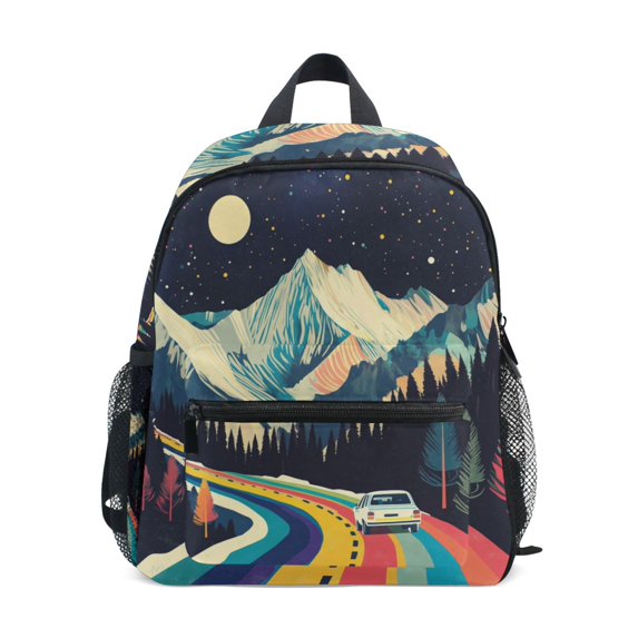 FORMRS School Backpack with Front Zippered Pocket 12" Student Travel Daypack, Evening Mountain Road