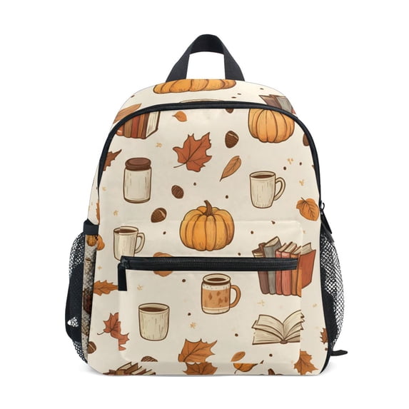 FORMRS School Backpack with Front Zippered Pocket 12" Student Travel Daypack, Fall Beige Pumpkin