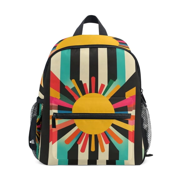 FORMRS School Backpack with Front Zippered Pocket 12" Student Travel Daypack, Geometric Sun