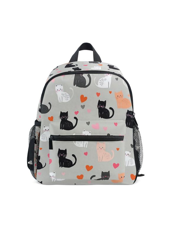 Kids School Backpack with Front Zippered Pocket 12" Student Travel Daypack, Gray Cartoon Pattern