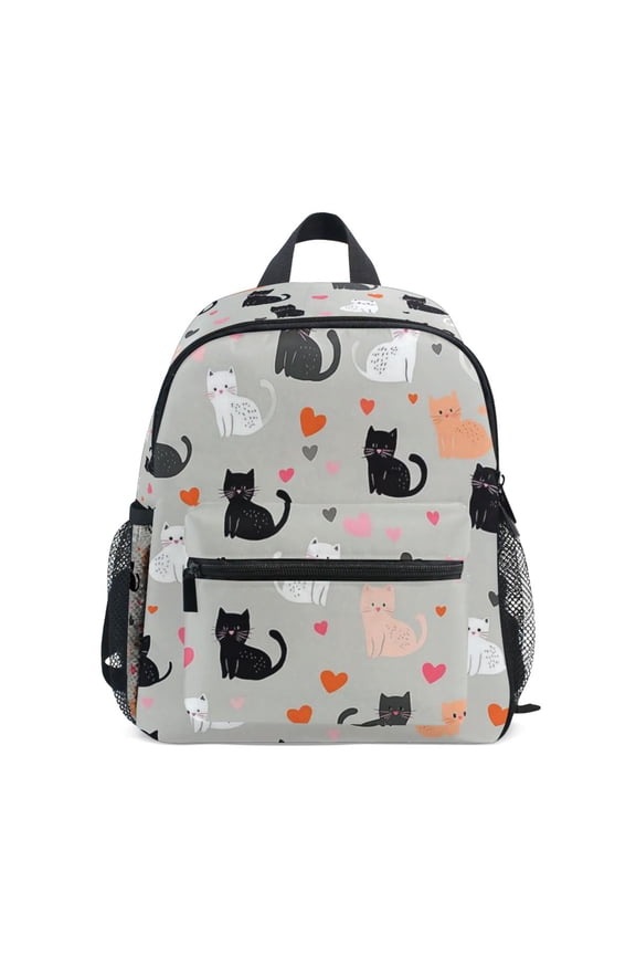 School Backpack with Front Zippered Pocket 12" Student Travel Daypack, Gray Cartoon Pattern