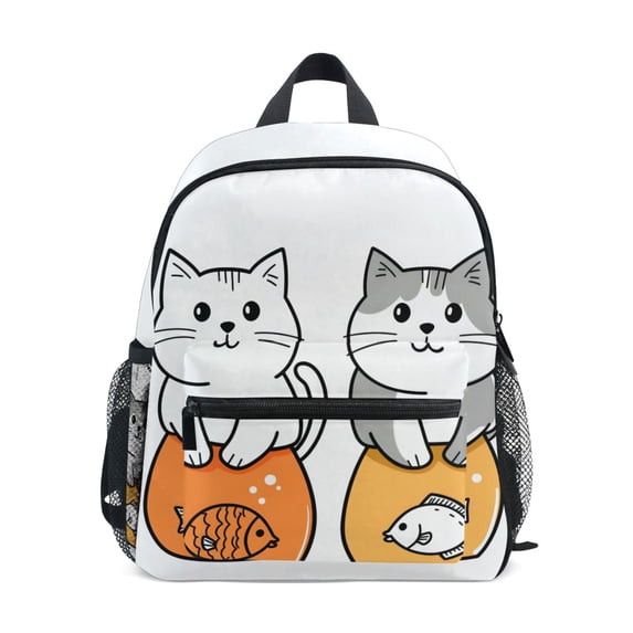 FORMRS Kids School Backpack with Front Zippered Pocket 12" Student Travel Daypack, Gray Cute Cat