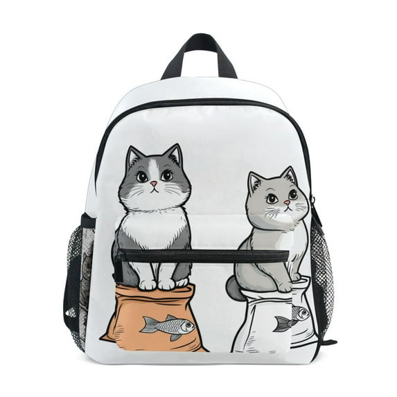 FORMRS School Backpack with Front Zippered Pocket 12" Elementary Student Travel Daypack, Gray Cute Chubby Cat