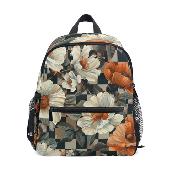 FORMRS Kids School Backpack with Front Zippered Pocket 12" Student Travel Daypack, Gray Floral Pattern