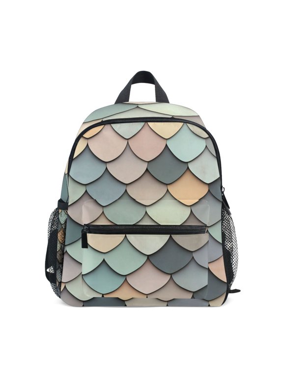 Kids School Backpack with Front Zippered Pocket 12" Student Travel Daypack, Green Art Pattern