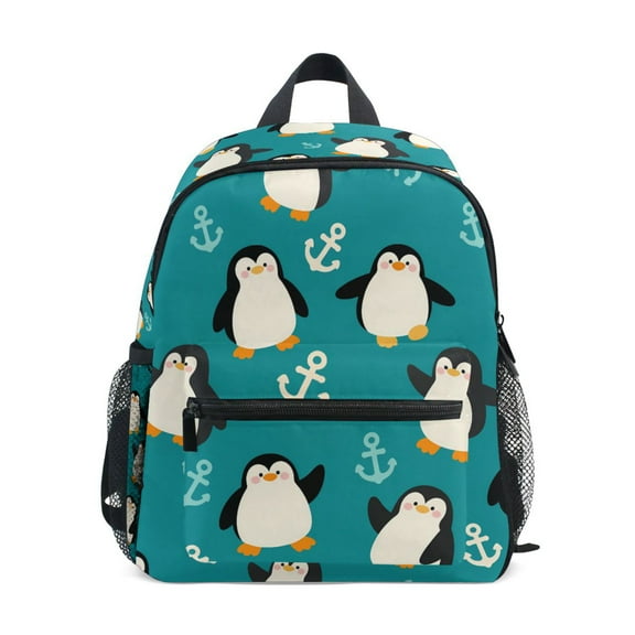 FORMRS School Backpack with Front Zippered Pocket 12" Student Travel Daypack, Green Cartoon Penguin Pattern