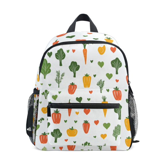 FORMRS School Backpack with Front Zippered Pocket 12" Student Travel Daypack, Green Cute Vegetables
