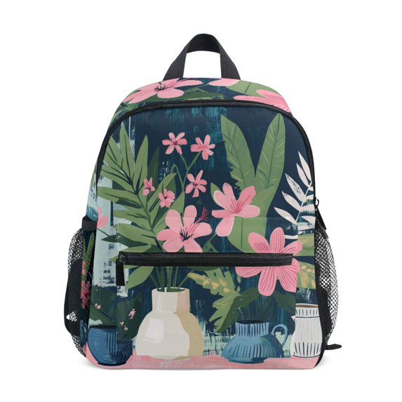 FORMRS School Backpack with Front Zippered Pocket 12" Student Travel Daypack, Green Floral