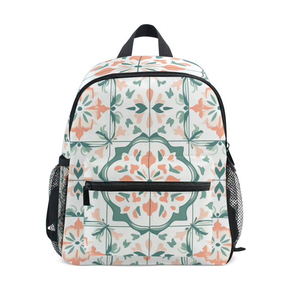 FORMRS School Backpack with Front Zippered Pocket 12" Student Travel Daypack, Green Geometric Pattern