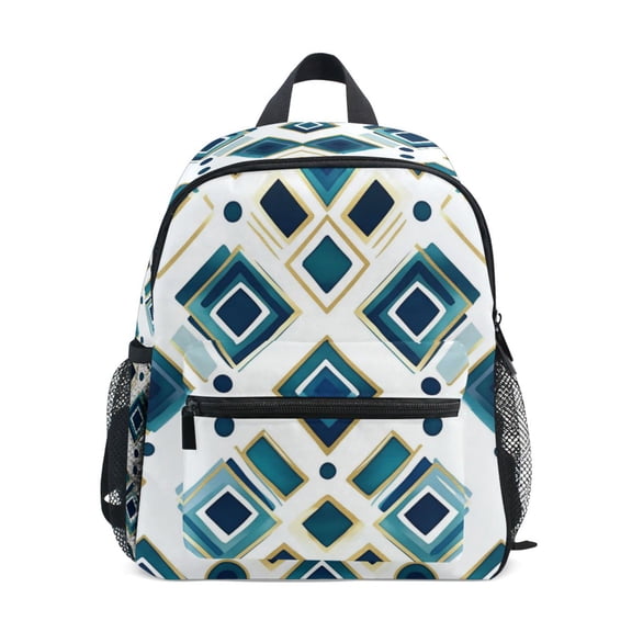 FORMRS School Backpack with Front Zippered Pocket 12" Student Travel Daypack, Green Geometric Pattern