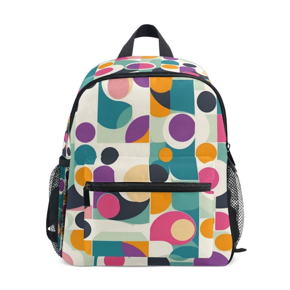 FORMRS Kids School Backpack with Front Zippered Pocket 12" Student Travel Daypack, Green Geometric
