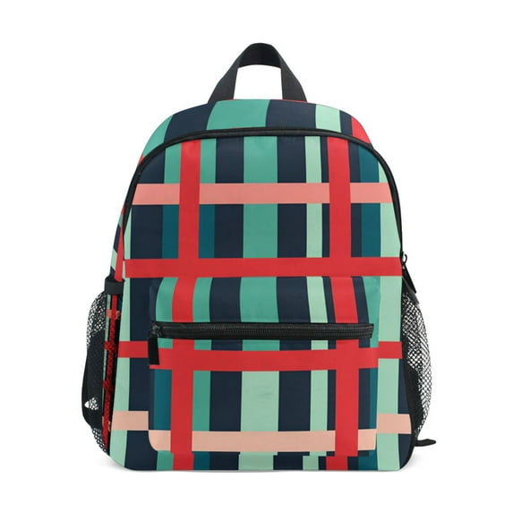FORMRS Kids School Backpack with Front Zippered Pocket 12" Student Travel Daypack, Green Plaid