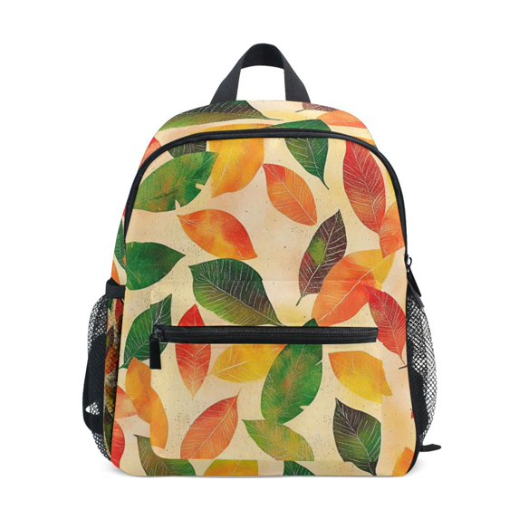 FORMRS School Backpack with Front Zippered Pocket 12" Student Travel Daypack, Green Retro Autumn Leaves