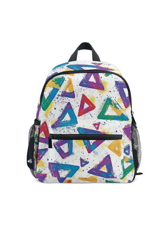 Kids School Backpack with Front Zippered Pocket 12" Student Travel Daypack, Green Simple Triangles
