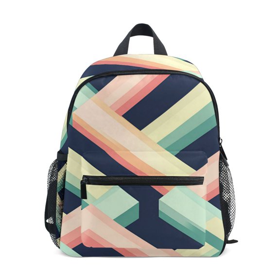 FORMRS School Backpack with Front Zippered Pocket 12" Student Travel Daypack, Green Stripes