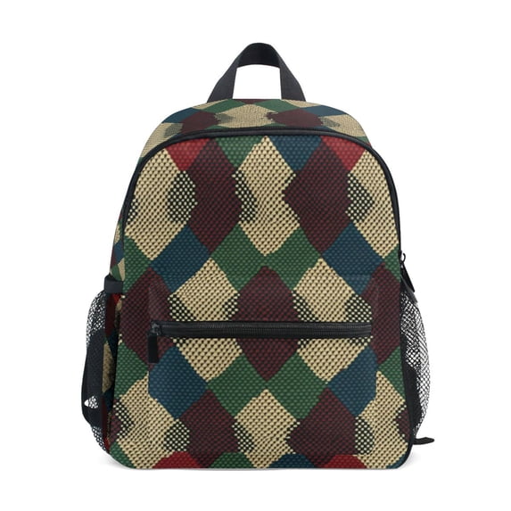 FORMRS Kids School Backpack with Front Zippered Pocket 12" Student Travel Daypack, Green Tartan Pattern