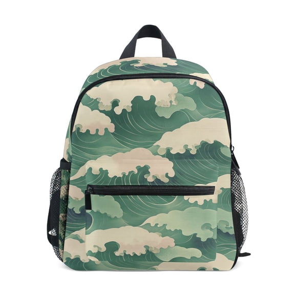 FORMRS School Backpack with Front Zippered Pocket 12" Student Travel Daypack, Green Wave Pattern