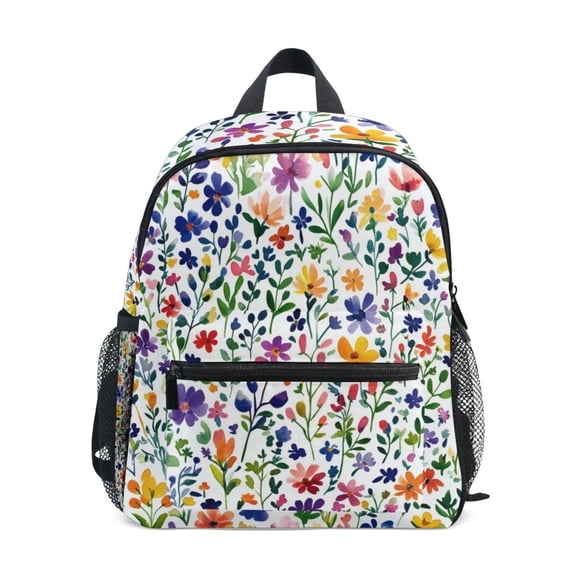 FORMRS School Backpack with Front Zippered Pocket 12" Student Travel Daypack, Green Wildflower Pattern