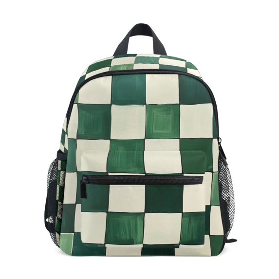 FORMRS School Backpack with Front Zippered Pocket 12" Student Travel Daypack, Green and White Plaid Pattern