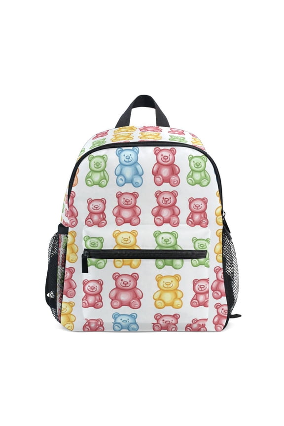 Kids School Backpack with Front Zippered Pocket 12" Student Travel Daypack, Gummy Bear Pattern