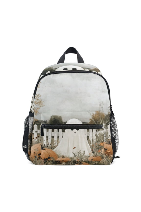 School Backpack with Front Zippered Pocket 12" Student Travel Daypack, Halloween Pumpkin Field
