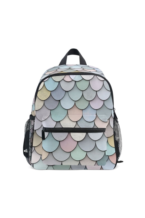School Backpack with Front Zippered Pocket 12" Elementary Student Travel Daypack, Light Blue Shimmering Pattern