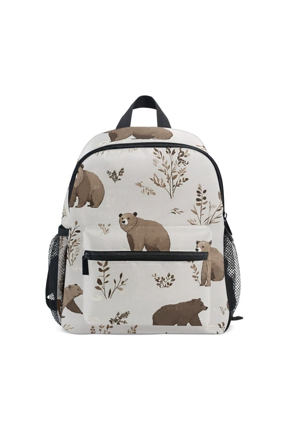 School Backpack with Front Zippered Pocket 12" Elementary Student Travel Daypack, Light Gray Bears