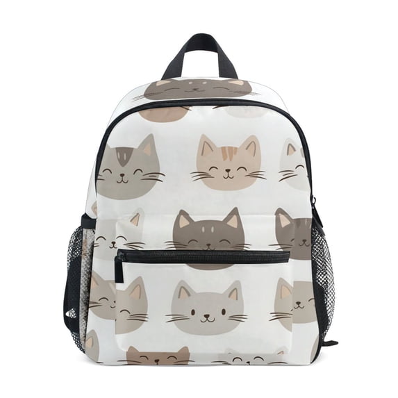 FORMRS Kids School Backpack with Front Zippered Pocket 12" Student Travel Daypack, Light Gray Cat Pattern