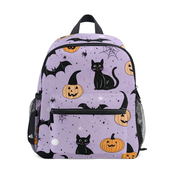 FORMRS School Backpack with Front Zippered Pocket 12" Student Travel Daypack, Light Purple Halloween Black Cat