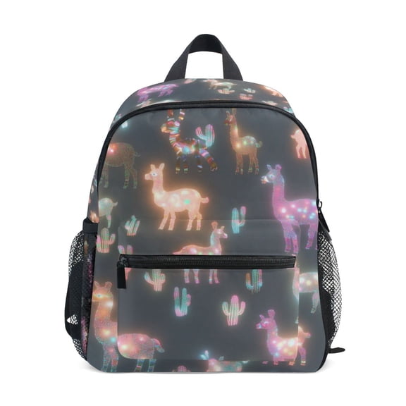 FORMRS School Backpack with Front Zippered Pocket 12" Student Travel Daypack, Neon Llamas Pattern