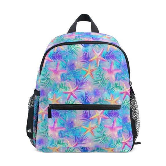 FORMRS Kids School Backpack with Front Zippered Pocket 12" Student Travel Daypack, Neon Starfish Pattern