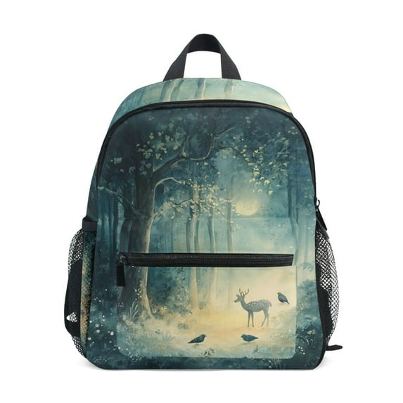 FORMRS School Backpack with Front Zippered Pocket 12" Student Travel Daypack, Night Forest Scene