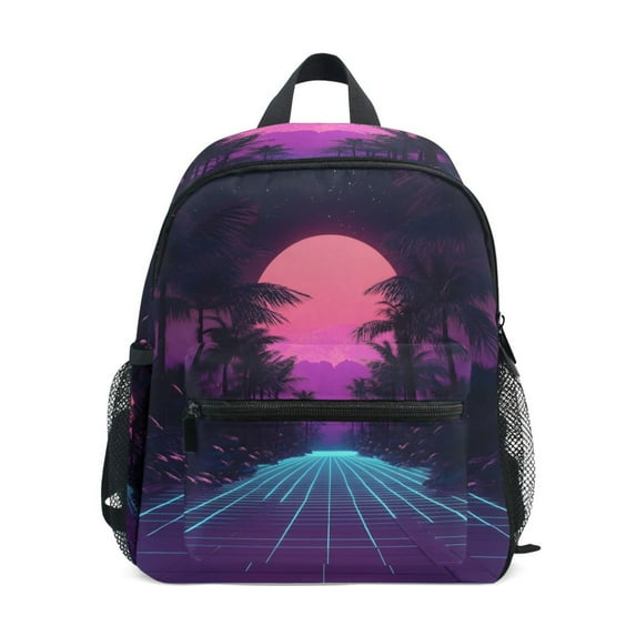 FORMRS School Backpack with Front Zippered Pocket 12" Student Travel Daypack, Night Neon Road