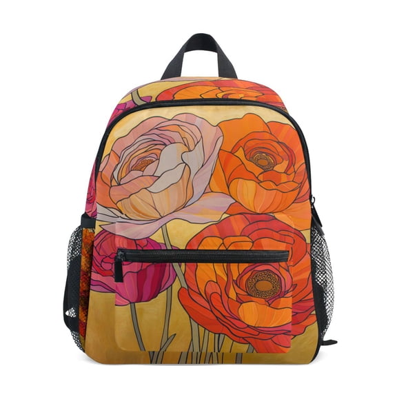 FORMRS School Backpack with Front Zippered Pocket 12" Student Travel Daypack, Orange Abstract Floral