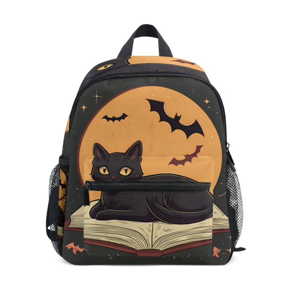 FORMRS School Backpack with Front Zippered Pocket 12" Elementary Student Travel Daypack, Orange Halloween Cat