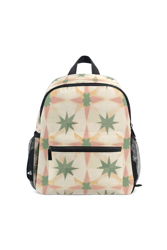 School Backpack with Front Zippered Pocket 12" Student Travel Daypack, Pastel Beige Geometric